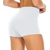 Runmeihe Hotpants Damen mit Hoher Taille, Mini Kurze Sporthose für Yoga Fitnessstudio Radfahren Sport Laufen Training (DE/NL/SE/PL, Alphanumerisch, S, M, Regular, Regular, White)