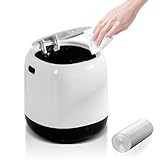 Tischmülleimer mit Deckel, 2L Mini Mülleimer mit Aufpoppen, Plastik Tischabfalleimer Klein Mülltonne mit 1 Rollen Müllsäcke für Schreibtisch, Küche, Büro, Schlafzimmer, Weiß (13.6×13.9×12.9cm)