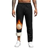 Vorvowry Jogginghose Herren Winter Thermo Sweatpants Dicke Warme Baumwolle Gefüttert Fleecehose Breite Trainingshose Lang Sporthose Elastischer Bund mit Kordelzug L Gerades Bein Schwarz