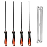 4 StückKettensäge Feilenset, Rundfeilen Kettensäge Schärfen, Feile für Kettensäge 3,2mm 4,0mm 4,8mm 5,5mm, Kettensägenfeile Pferd Feile mit Griff für Heimwerker und Profis, mit 1 Aktenhalter