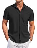 COOFANDY Herren Hemd Kurzarm Freizeithemd Businesshemd Bügelfrei Sommer Hemd Casual Regular Fit Shirt Strand Hemd Kurzarmhemd Button Down Hemd mit Tasche Schwarz L