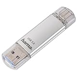 Hama 128GB USB-Speicherstick mit USB 3.0&USB 3.1-Type-C (2-in-1 USB-Stick, z.B.für Android Handy, Tablet, Computer, Notebook, MacBook, OTG, 40MB/s) USB-Typ-C Handy-Stick, Doppel Memory-Stick Silber
