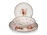 H&H Weihnachts-Tischservice 18 Teile Fairytale Charm aus Steinzeug – Elegantes Set mit Wintermotiven, mikrowellen- und spülmaschinenfest