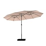 PHI VILLA Sonnenschirm Balkon Rechteckig mit Ständer Groß 270×450cm Balkonschirm Garten Gartenschirm mit Kurbel UV Schutz Parasol Windfest, Beige