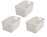BranQ - Home essential Kunststoff Korb in Rattan Design 3er Set Grösse M 10l, PP, Creme