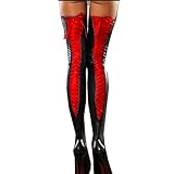 TIANXIAOQWE Damen-Schnürband, verstellbar, Oberschenkelhohe Strümpfe, PU-Leder, Club, Cosplay, Party-Zubehör, rot, 7XL