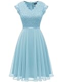 Dressystar Spitzen Cocktailkeid Elegant für Hochzeit Knielang Festlich Abendkleider Kurz AUP2050 Blue L