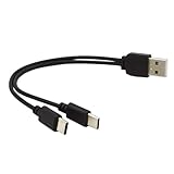 PremiumCord USB Stromversorgung Y-Kabel, USB-A Stecker auf 2x USB-C Stecker, Zum Laden von zwei USB-C-Geräten, Farbe schwarz, Länge 0,15 m
