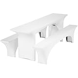 Gräfenstayn® Leopold Stretch - Biertischhussen-Set 3 TLG für Bierzeltgarnitur - 50cm oder 70cm Tischbreite - mit Öko-Tex Siegel Standard 100 : 'Geprüftes Vertrauen 30560 (Weiß, 50x220cm)