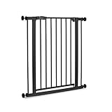 hauck Open N Stop 2, Schwarz - Kinderschutzgitter Hundegitter, Verstellbare Breite 75-80 cm, 77 cm Hoch, Beidseitige Einhand Öffnung, ohne Bohren, für Innen