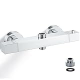 Duscharmatur mit Thermostat, Bevankly Duschthermostat Duscharmatur Messing Mischbatterie für Dusche mit 2 Auslässen Chrom, Oben 3/4'BSP (26.4 mm) + Unten 1/2'BSP (21 mm)