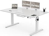 Devoko Höhenverstellbarer Schreibtisch 160x80cm mit Typ-C Ladeanschluss, Mobiler Elektrisch Computertisch mit Kabel Management Tray und 3-Funktions-Memory, Weiß
