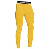 HYCOPROT Kompressionshose Herren Schnelltrocknende Laufhose Sport Baselayer Leggings Atmungsaktiv Baselayer Leggings Trainingshose Funktionsunterhose Tight Hose für Basketball Fitness (Gelb, L)
