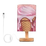 JUMBEAR Delicious Ice Cream Kleine Augenpflege-Tischlampe, Nachttischlampen mit Lampenschirm aus Flachsstoff für Kinderzimmer, Wohnzimmer, Büro, Schreibtisch