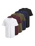 JACK & JONES Herren Rundhals T-Shirt JPRBLABRODY - Regular Fit 5er Pack XS S M L XL XXL 100% Baumwolle, Größe:XL, Farbe:Navy Blazer NavyBlazer+White+OliveNight+Black+PortRoyale