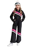 Eandarui Schneeanzug Kinder Unisex Skioverall Wasserdicht Schneeoverall Mit Kapuze Skianzug Winddicht Winter Daunenjacke Verdickt Skihose Warm Winteranzug Hot Pink & Schwarz 146-152