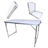 Tking Klappbarer Tisch Gartentisch Höhenverstellbarer Multifunktionstisch Mehrzwecktisch Campingtisch Klapptisch für Festivalls Märkte Campen Outdoor Weisse (120T x 60B x 54/62/70H cm)