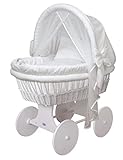 Waldin Baby Stubenwagen-Set mit Ausstattung, XXL, Bollerwagen, komplett, 24 Modelle wählbar, Gestell/Räder weiß lackiert, Stoffe weiß