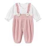 gurcooc Neugeborenes Baby Mädchen Strampler Gerippt Langarm Bodysuit Floral Rüschen Jumpsuit Onesie Outfit Set, 0-18 Monate