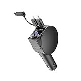 Etrogo Auto USB Ladegerät Zigarettenanzünder mit Micro USB, Type-C Lightning Port, Blitz mit automatisch einziehbarem Kabel, Mehrfachschutz