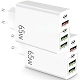 Pack mit 2 USB-Ladegeräten, USB-C-Schnellladegerät, Mehrfachstecker, 5 Ports, USB-C-Adapter, 65 W, kompatibel mit Samsung, iPad, iPhone, Huawei, Google, Schnellladung, 65 W