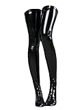 YiZYiF Damen Sexy Glanz Lack Leder Strümpfe Wetlook Halterlose Strümpfe Oberschenkel Latex Lange Socken Stockings Overknee Fetisch Dessous Schwarz Einheitsgröße