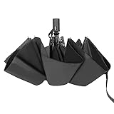 UKOFEW Regenschirm Sturmfest, Sonnenschutz Regenschirm Im Freien UV Faltender Regenschirm, Schirm mit Auf-Zu-Automatik, 8 Rippen Umbrella, Regenschirm Klein, Schwarz