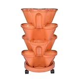 Gestufter Übertopf, 4 Etagen, stapelbarer Blumenbehälter, automatischer Entwässerungs-Blumentopf mit Rädern und Bodenwanne, für Erdbeere, Gemüse, Obst, drinnen und draußen