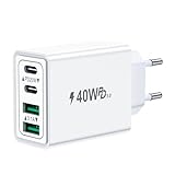 USB C Ladegerät, 40W 4-Port USBC Stecker Mehrfach Ladegerät mit PD+QC, Schnellladegerät Adapter USB-C Charger Ladestecker USB Schnellladen Netzteil für iPhone 16 15 14 13 12 11 Pro Max, Samsung,Handys