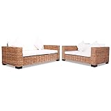 CongVVFV Natur Rattan Sofa-Set 15-TLG mit 2-Sitzer und 3-Sitzer, strapazierfähiger Holzrahmen, waschbare Bezüge, Bequeme Polster und Armlehnen, Indoor-Möbel für Wohnzimmer,