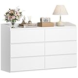 Hzuaneri Kommode 138 cm, Kommode mit 6 Schubladen, Seitenschrank mit Arbeitsfläche, Spind mit Oberem Geländer, Moderner Stil, Geeignet für Wohnzimmer und Schlafzimmer, 40 x 138 x 84 cm, Weiß DC32603X
