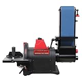 BUCKTOOL Band-Tellerschleifer Metall, Schleifmaschine mit 700W | Schleifband 100x914mm | SchleiftellerØ 200mm | Schleifbandgeschwindigkeit 552 M/min, | 2980 min-1 | BD4802
