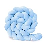 RZYW Bettschlange Baby, Bettschlange Geflochten, Baby SeitenschläFerkissen, Kantenschutz Bettumrandung Knotenkissen, Nestchenschlange Babybett, Zierkissen Stillkissen,Blau,3.5m