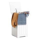 HOMASIS 55L Wäschekorb mit Deckel, Wäschesammler Wäschetruhe Holz, Wäschebox Waschkübel Wäschschrank laundry baskets, Wäschesortierer Badschrank für Badezimmer, Schlafzimmer, 30 x 30 x 61 cm, Weiß