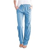 Memmyly Damenhose, große Größe, Yogahose, fließend, Caprihose, bequem, Yogahose, Sport, schicke und elegante Hose, fließend, einfarbig, himmelblau, Medium