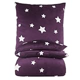 BaSaTex Winter Plüsch Bettwäsche Set Sterne Nicky-Teddy Cashmere-Touch | 135x200 155x220 + 80x80 Kissenbezug | Größe: 135x200 | Farbe: Lila