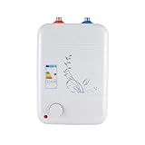 8L Kleiner druckfester Warmwasserspeicher, 1500W Untertischspeicher, kleiner Boiler, kleiner elektrischer Speicher, Plug and Play Temperatur einstellbar, für Küchenspüle, Bad + Waschbecken. Weiß