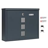 Zedelmaier XL personalisiert Briefkasten mit Edelstahl Namensschild Anthrazit Wandbriefkasten Postkasten Briefkasten mit Schloss Mailbox inkl. 4 Schlüsseln Letter Box 9.5 x 35 x 28 cm