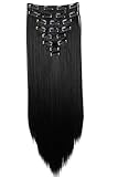 CAISHA XL 60cm 7 Teile Set CLIP IN EXTENSIONS Jenny Haarverdichtung Haarverlängerung Glatt Schwarz CE1