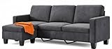 Xbro Ecksofa L-Form 3-Sitzer mit beweglichem Fußhocker, kleines Ecksofa aus weichem Cordstoff, 188 × 136,5 × 89 cm, Dunkelgrau