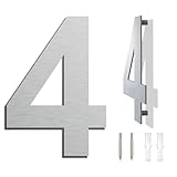 Edelstahl Hausnummer - Wetterfest und Pflegeleicht - Metallic Mattes Silber Finish - Moderner Schwebender Aussehen und Einfache Installation - Höhe 152 mm - Arial Ziffer 4
