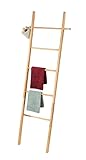 WENKO Handtuchleiter Norway, Leiter mit 5 Handtuchstangen und 2 Haken, Beliebig positionierbar, Scandi-Style, Massives Walnussholz, 43 x 170 x 4 cm