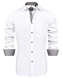 J.VER Herren Hemd Regular Fit Langarm Herrenhemden Freizeithemd Regular Businesshemd Elastiscer Musterhemd,Weiß Schwarz,L