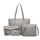 Miss Lulu Handtaschen für Damen, 4 Stück, Handtasche und Umhängetasche für Damen, Handgelenktasche aus Kunstleder, Grau, 2 – Grau, M, Zeitgenössisch