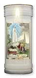 Stumpenkerze mit Lourdes-Gebetskarte 'Our Lady of Fatima'