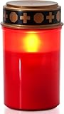Homemory LED Grabkerze, 7cm x 12,5 cm, Rotes IP44 Wasserdichtes Outdoor Flammenloses Kerzenlicht, Grablicht mit Timer, Batteriebetriebene Grabkerze, Friedhofskerze Grablaterne