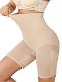 Vlazom Bauchweg Unterhose Damen Miederpants mit Bein Shapewear Hohe Taille Body Shaper Figurformende Unterwäsche Leggings Atmungsaktive Nahtlose(M,Nude)