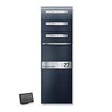 Metzler Paketbox mit LED und 3 Briefkästen | Paket- & Briefkasten | Entnahme hinten | Solar-LED | Standbriefkasten personalisiert mit Gravur, Paketkasten in RAL7016 Anthrazit