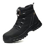 Arbeitsschuhe Herren Damen Sicherheitsschuhe wasserdichte Sicherheitsstiefel Stahlkappenschuhe rutschfeste Schnellverschluss Selbsthemmend Black 39 EU