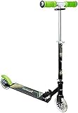 muuwmi Aluminium Scooter Neon – Tretroller, 125 mm, ABEC 5, GS geprüft, höhenverstellbar, LED-Leuchtrollen, grün-schwarz